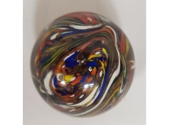 Beautiful Swirling Colors Inside A Hand Blown  Glass Paperweight