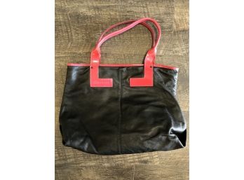 Beautiful Black & Pink Leather Lamarthe Paris Handbag Purse Carry All Tote
