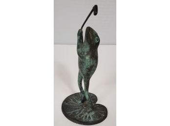 Copper Golfing Frog On A Lily Pad Golf Swing Statue