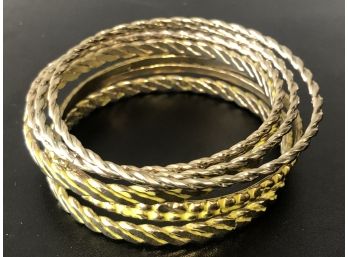 Set Of Seven Brass And Metal Yellow Bangle Bracelets