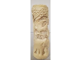 Hand- Carved Bone - Elephants, Birds & Flowers. Canister