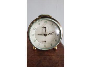 MCM Junghans Trivox Silentic Light Green & Brass Alarm Clock  - Overwound. 1950s.