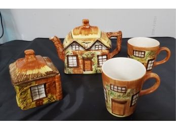 Vintage Price Kensington 1950s - 60s England Cottage Ware Ceramic Teapot, Two Mugs & Lidded Sugar Bowl