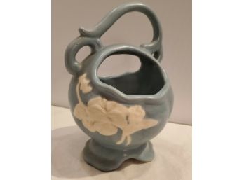 Vintage Weller Art Pottery Cameo Rose Vase / Planter Fancy Handle 1930s Or 40s