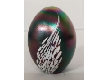 Hand- Crafted Lovely Art Glass Egg Irredescent Purples, Blues & Greens
