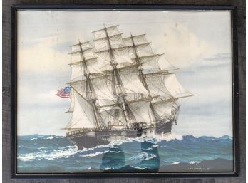 J.O.H Cosgrave II Signed Seascape Challenge New York Ship Watercolor Painting