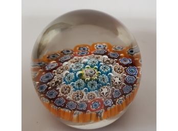 Beautiful Vintage Millefiori Italian Art Glass Multi Color Flowers Paperweight Blown Glass Paperweight