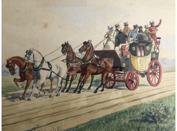 Richard Rosenbaum Watercolor Hand Signed Matted & Framed Antique Watercolor English Horse Drawn Carriage