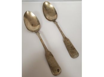 Two Vintage Serving Spoons Marked O.V.B. Solid Nicole Silver 8'