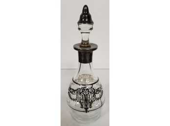 Antique Sterling Silver Overlay Decanter & Stopper Highly Decorated