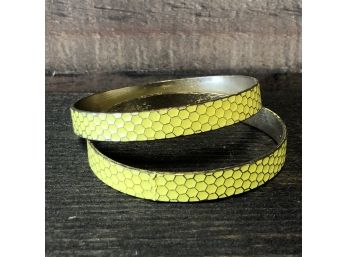 Pair Of Beautiful Brass & Yellow Honeycombed Enamel Bangle Bracelets