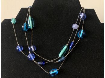 Colored Glass Beads Blue Cobalt, Aqua Marine, Amethyst On Nice Chain Necklace By Lia Sophia