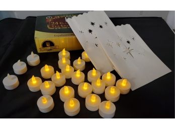 Box Of 24 Flameless LED Tea Light Candles With 2 Luminary Candle Bags