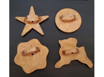 Four Vintage Large Handled Copper Cookie / Dough Cutters. Snowflake, Star, Reindeer, Man In The Moon