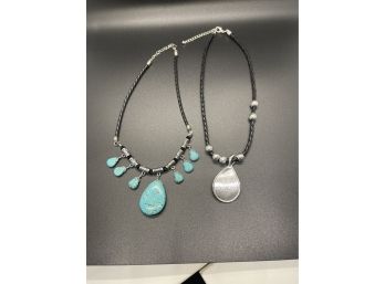 Pair Of  Silver Tone Turquoise And Fashionable Necklaces