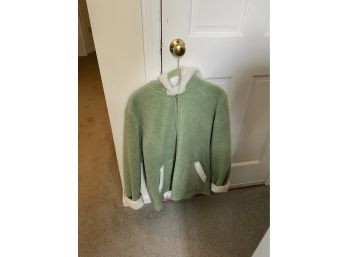 Denim & Co Green Fleece Jacket With White Sherpa Lining