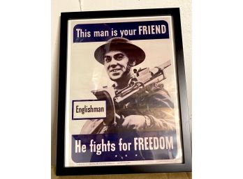 Vintage Vintage Framed War Poster 'This Man Is Your Friend. Englishman. He Fights For Freedom'