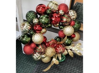 Pretty Hand Crafted Wreath With Christmas Ornaments.