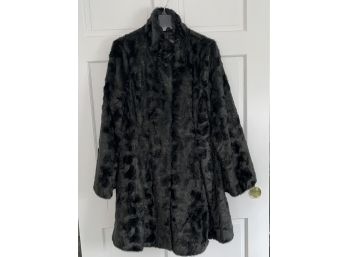 Top Quality Donna Salyers Black Faux Fur Knee Length Mink Coat