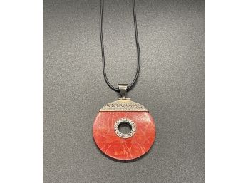 Sterling Silver Round Coral Pendant Necklace