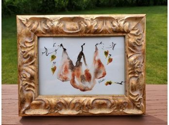 Small Gold Framed Fruit Pears Watercolor - Signed