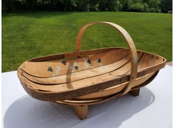 Primitive Vintage Hand Painted Gathering Basket - Made In England