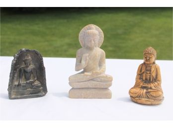 Three Carved Stone & Soapstone Buddha Figurines