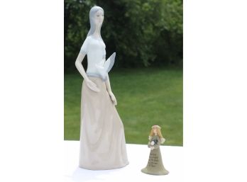 Delicate Tengra Woman With Dove Porcelain Figurine & B. Lloyd Small Sentiment Angel