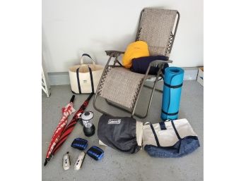 Lot Consisting Of Outdoor Lounge Chair, LL Bean Sleeping Bag And More