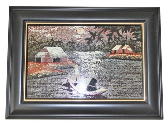 Framed Made In Vietnam Lacquer Crackle Finish Painting