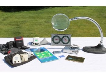 Mixed Lot - Sunbeam Weather Center, Gooseneck Magnifying Glass, Sony Cybershot & More