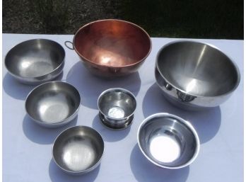 Lot Of Mixing Bowls Including Hoffritz, Stainless Steel, Copper