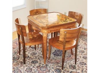 Beautiful A. Gargiulo & Jannuzzi Of Sorrento Italy Inlaid Wood Game Table With Four Chairs-MSRP $7500!!!