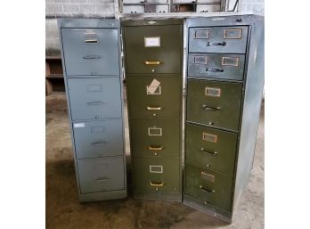 Three Vintage Metal Tall File Cabinets