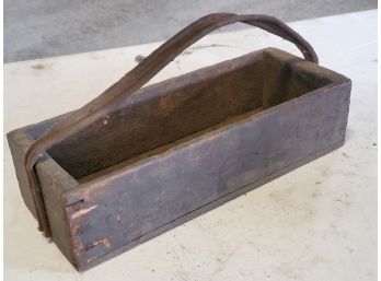 Great Vintage Wood Canvas Handled Oblong Tool Box