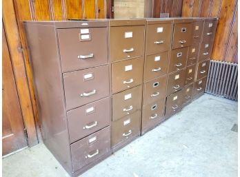 Six Assorted Vintage Brown Metal Office File Cabinets