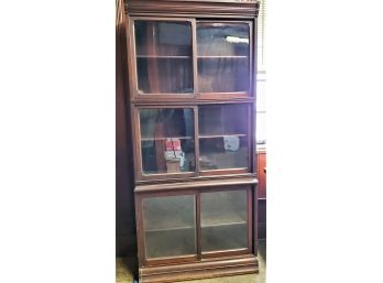 Handsome Vintage Wood & Glass Office Cabinet Shelving Unit