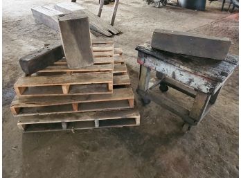 Vintage Wood Blocks, Pallets & Small Rolling Utility Cart