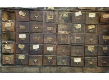 Antique Wood Workshop Sorting Bin Of Drawers & Contents - SEE DESCRIPTION