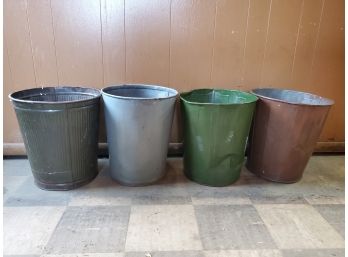 Four Vintage Metal Industrial Wastebaskets