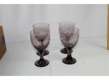 Lot Of 4 Purple Wine/Water Glasses