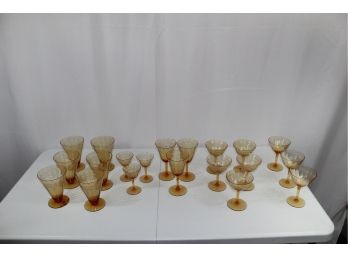 Large Set Of Amber Glasswear