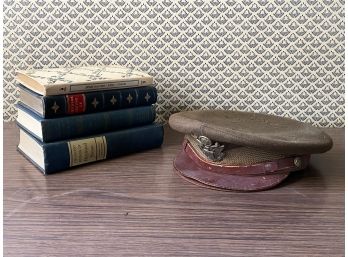 Vintage Books And A Wool Military Cap