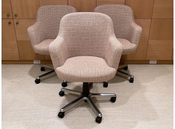 A Set Of 3 Modern Upholstered Armchairs With Chrome Bases