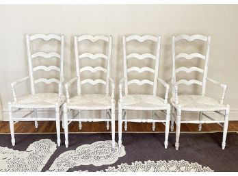 A Set Of 4 Vintage Rush Seated Seated Ladder Back Arm Chairs (1 Of 2)