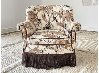 A Vintage Tufted, Rolled Arm Tropical Print Chair