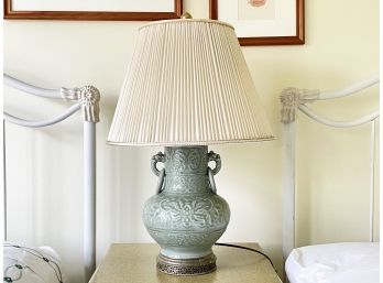 A Ceramic Lamp On Brass Base