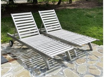 A Pair Of Modern Teak Loungers By Barlow Tyrie With Sunbrella Cushions (1 Of 2)