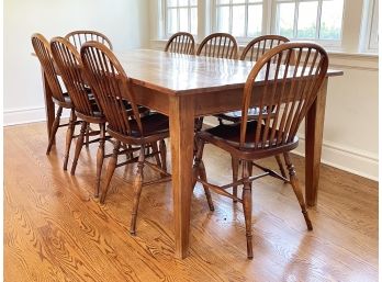 A Reclaimed Maple Farm Table And Set Of 8 Windsor Dining Chairs