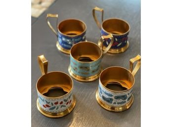 Vintage Brass And Enamel Teacup Holders